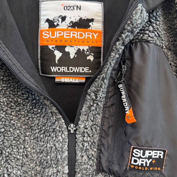 SUPERDRY Sherpa Fleece Zip Hoodie – Charcoal Gray - Picture 9 of 11